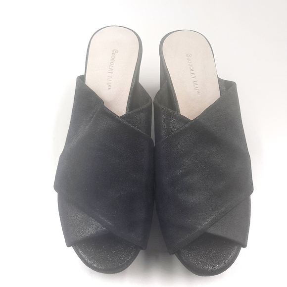 CHOCOLAT BLU CrissCross Platform Sandal Slide Black Shimmer NWOT Unworn 10 - Picture 11 of 13